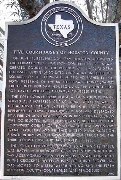 Crockett, TX - Five Houston County courthouses historical marker