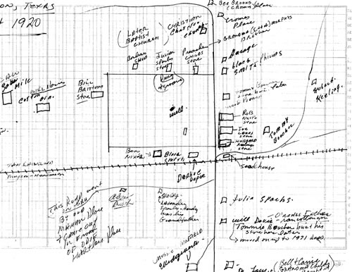 Dotson TX hand-drawn map, ca 1920