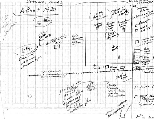 Dotson TX hand-drawn map, ca 1920