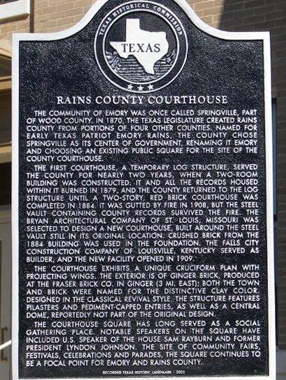 Emory TX - Rains County Courthouse Historical  Marker