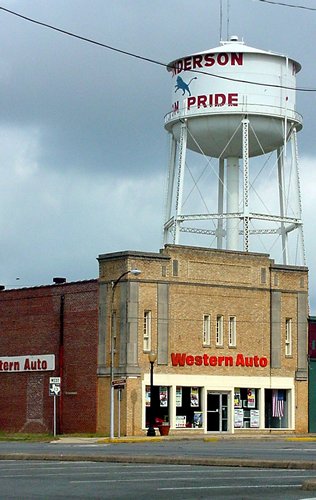 Henderson TX water tower and masonic lodge