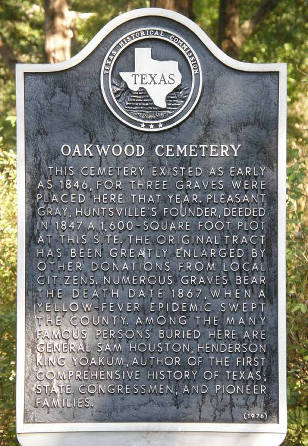 Huntsville Tx - Oakwood Cemetery Historical Marker