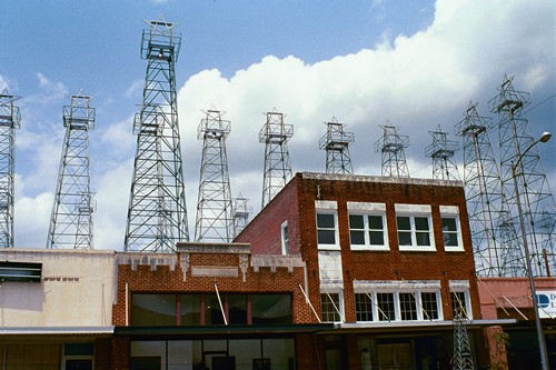 Downtown Kilgore and oil derricks