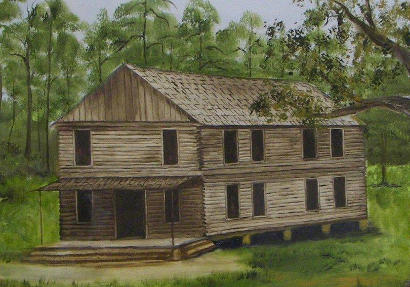 Kountze Texas - 1858 Hardin County Log Courthouse Painting