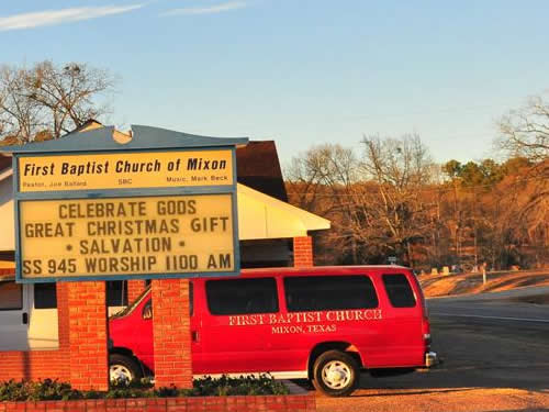 Mixon TX - First Baptist Church of Mixon sign