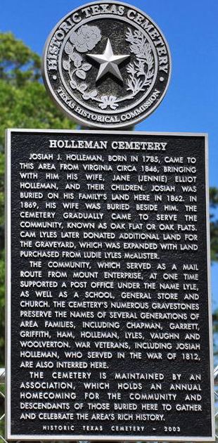 Oak Flats TX - Holleman Cemetery historical marker