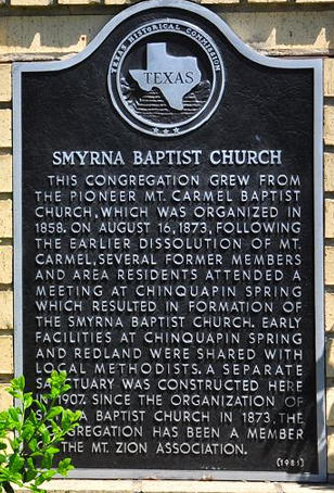 Oak Flats TX - Smyrna Baptist Church historical marker