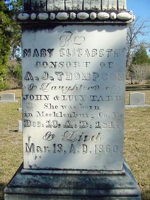 Waverly Cemetery TX, tombstone of consort  of Thompson