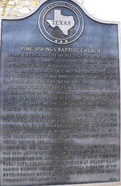 Pine Springs TX - Pine Springs Baptist Church Historical Marker