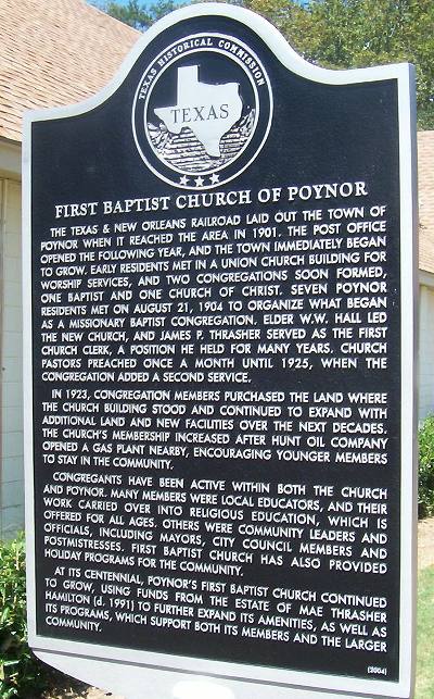 TX - The First Baptist Church of Poynor. histroical marker