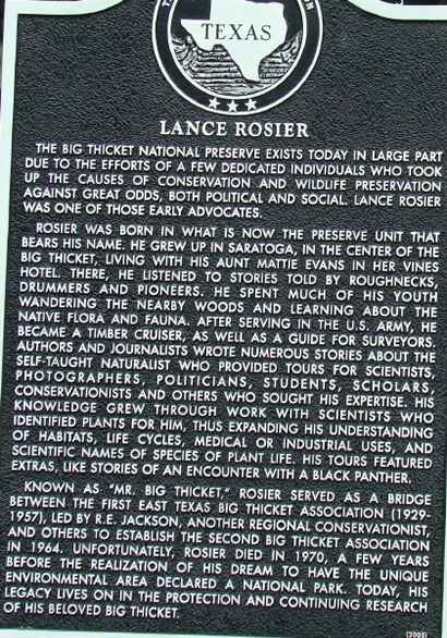 Lance Rosier Big Thicket National Preserve historical marker