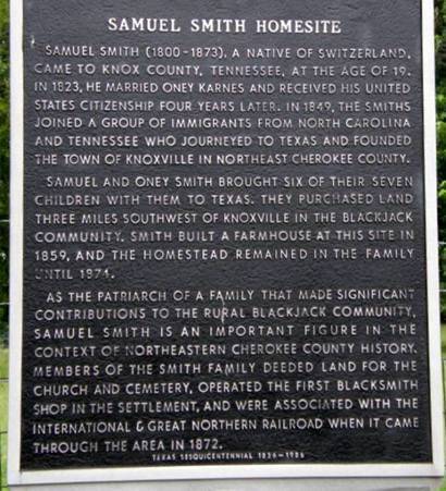 Troup Texas Samuel Smith homesite marker