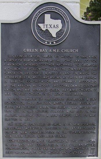 Green Bay A.M.E. Church ihistorical marker, Tucker., Texas