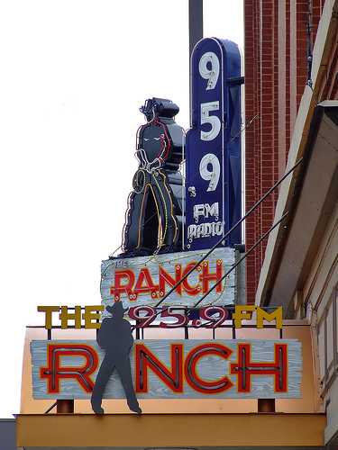 Fort Worth Texas 959 FM Radio Ranch  and cowboy silhette