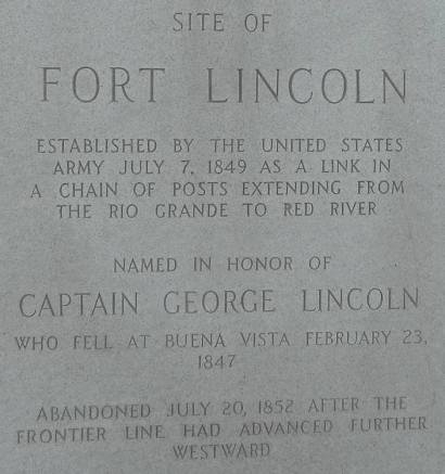 Site of Fort Lincoln 1936 Texas Centennial Marker text 