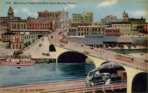 Houston TX - Main Street Viaduct and Ship Canal, 1910 