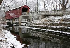 Sugar Creek Covered bridge in snow, Springfied, Illinois