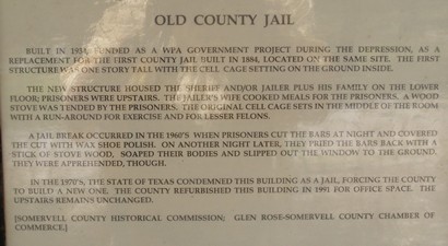 Glen Rose TX - Old Somervell County Jail Information