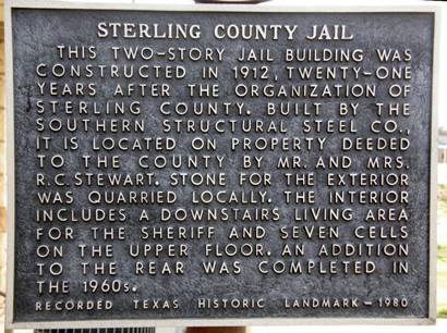 Sterling County Jail historical marker- Sterling City Tx