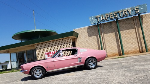 Abilene TX - Tapestry's neon sign, 1960 Broyles Carptes Building 