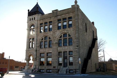 1890 Ness County Bank building side and back steps, Ness City, Kansas 