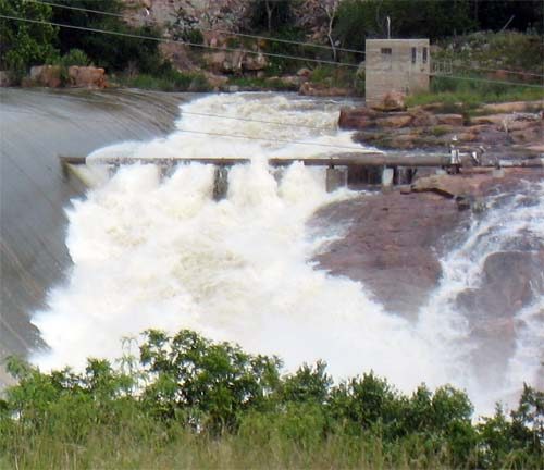 Inks Dam spillway spilling over, Texas