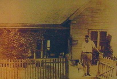 Robert E Howard in front of his home in Cross Plains, Texas