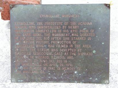 Evangeline Statue plaque, St. Martinsville, LA