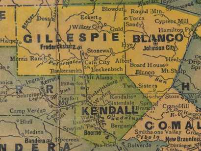 1940s Map of Gillespie, Blanco, and Kendall counties, Texas