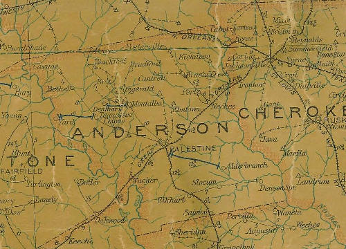 Anderson  county TX 1907 postal map
