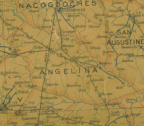 Angelina  County TX 1907 postal map