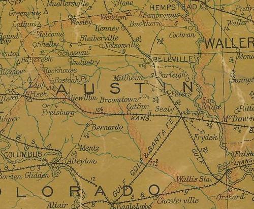 Austin County Texas 1907 postal map