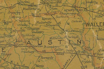 Austin County Texas 1907 Postal Map