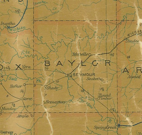 TX Baylor County 1907 Postal Map