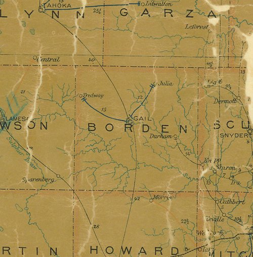 Borden County Texas 1907 Postal map