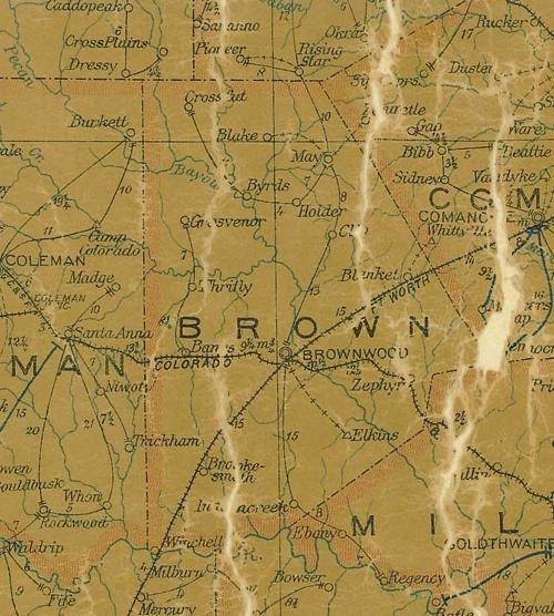 TX Brown County 1907 Postal Map