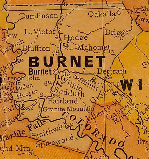 Burnet County TX 1920s Map