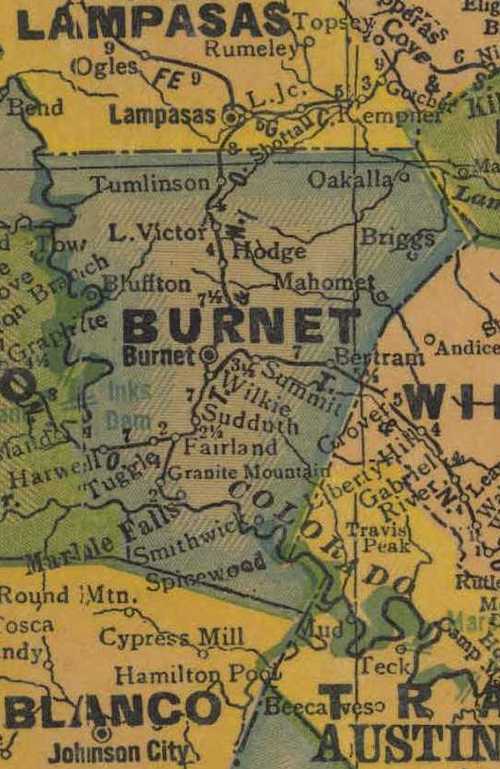 TX Burnet  County 1940s Map