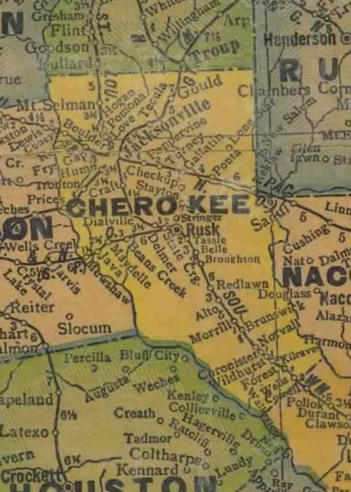 Cherokee County Texas 1940s map
