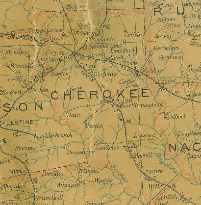 Cherokee County Texas 1907 Postal Map