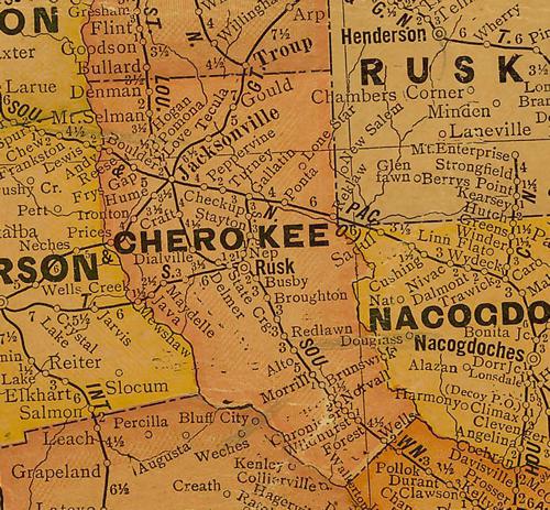 Cherokee County Texas 1920s Map