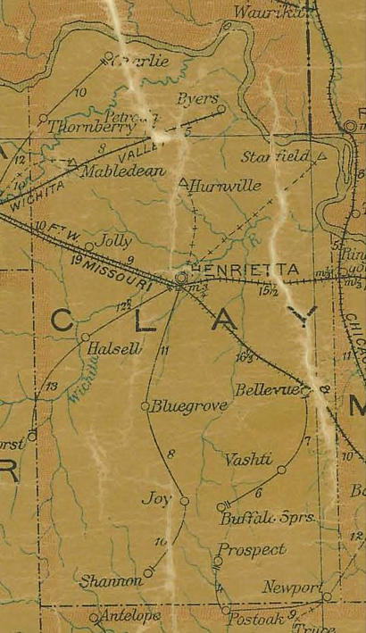 Clay County Texas 1907 Postal map