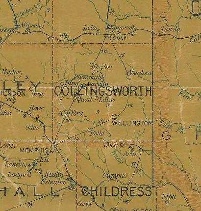 Collingsworth county TX 1907 postal map
