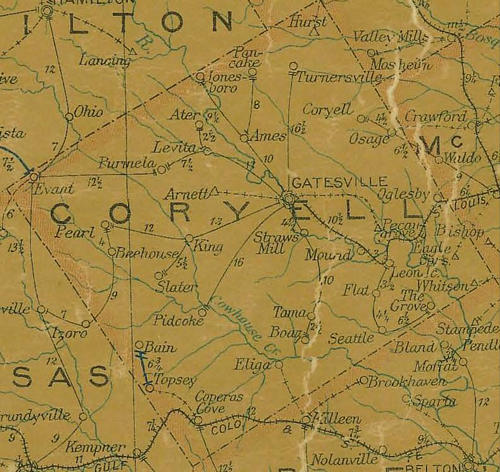 Coryell County TX 1907 postal Map