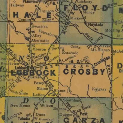 TX - Lubbock & Crosby Counties 1940s map