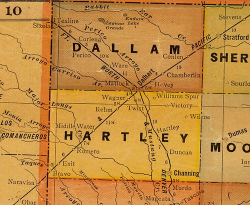 Hartley & Dallam County TX 1920s map