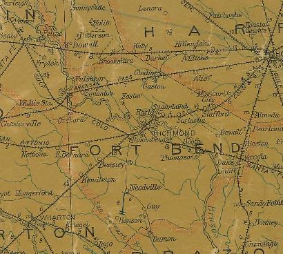 Ft Bend County Texas 1907 postal map