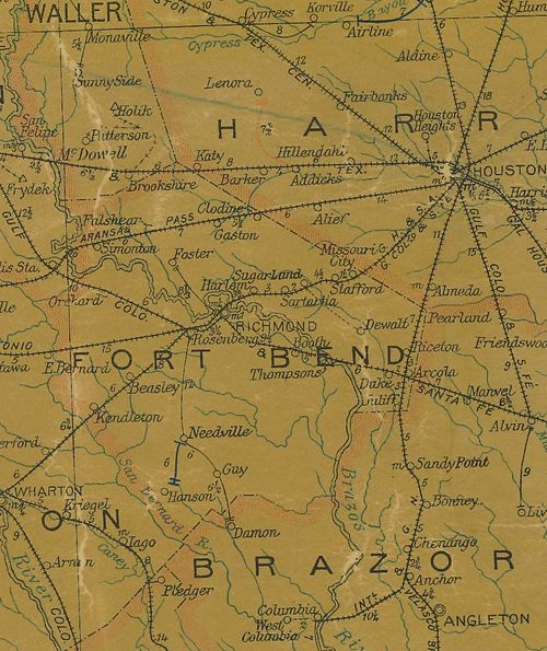 TX  Fort Bend County 1907 Postal Map