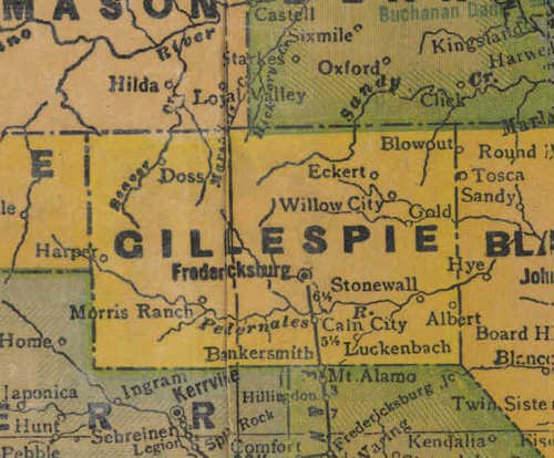 Gillespie County TX 1940s Map