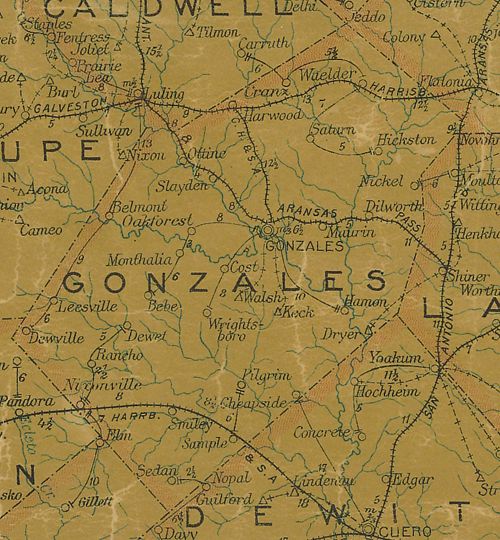 Gonzales County TX 1907 Postal Map